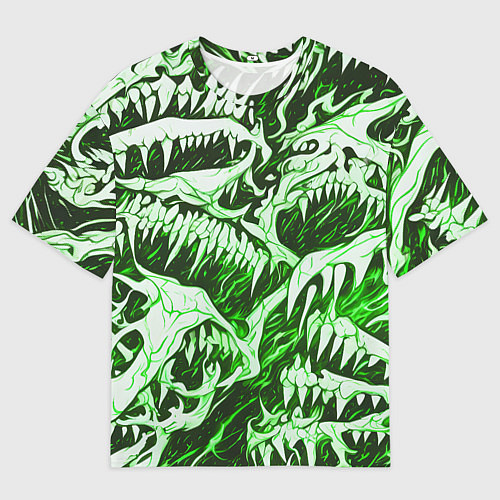 Мужская футболка оверсайз Белые клыки на зелёном фоне / 3D-принт – фото 1