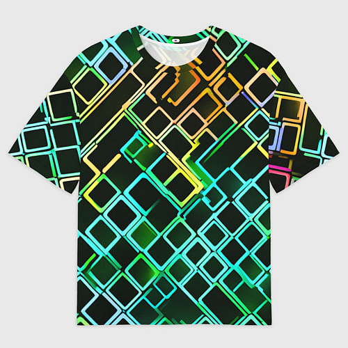 Мужская футболка оверсайз Жёлто-синие квадраты на чёрном фоне / 3D-принт – фото 1