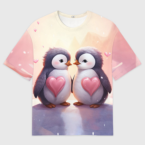 Мужская футболка оверсайз Два влюбленных пингвина / 3D-принт – фото 1