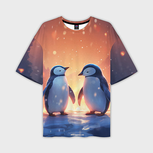Мужская футболка оверсайз Романтичная пара пингвинов / 3D-принт – фото 1