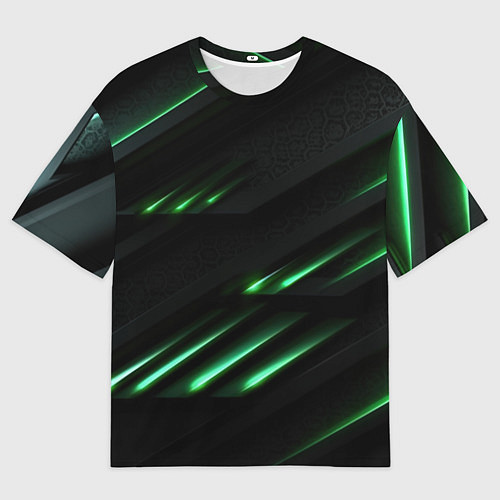 Мужская футболка оверсайз Спортивный черно-зеленый стиль / 3D-принт – фото 1