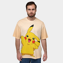 Футболка оверсайз мужская Пикачу на бежевом фоне, цвет: 3D-принт — фото 2