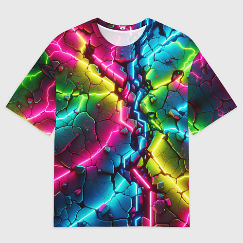 Мужская футболка оверсайз Трещина - неон / 3D-принт – фото 1