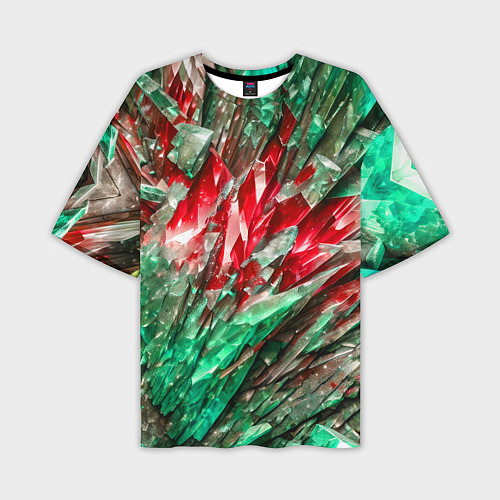 Мужская футболка оверсайз Красные и зелёные драгоценные кристаллы / 3D-принт – фото 1
