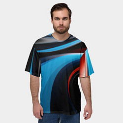 Футболка оверсайз мужская Черные и синии волны спортивный стиль, цвет: 3D-принт — фото 2