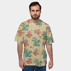 Футболка оверсайз мужская Драконы паттерном, цвет: 3D-принт — фото 2