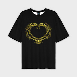 Футболка оверсайз мужская Сердце желтыми энергетическими линиями на черном, цвет: 3D-принт