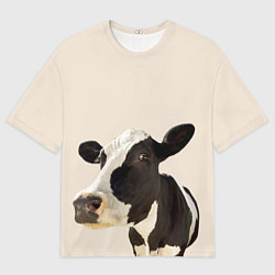 Мужская футболка оверсайз Корова на бежевом фоне