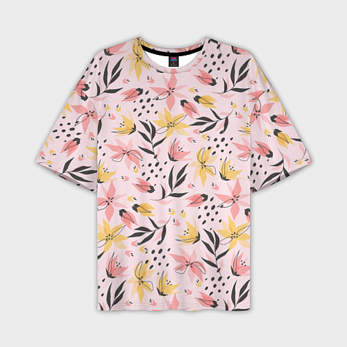 Мужская футболка оверсайз Абстрактный паттерн с цветами / 3D-принт – фото 1