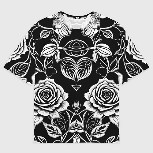 Мужская футболка оверсайз Чёрно белые узоры роза / 3D-принт – фото 1