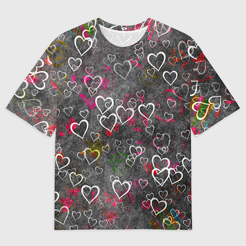 Мужская футболка оверсайз Серое сердце / 3D-принт – фото 1
