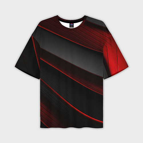 Мужская футболка оверсайз Красная абстракция с черными линиями / 3D-принт – фото 1