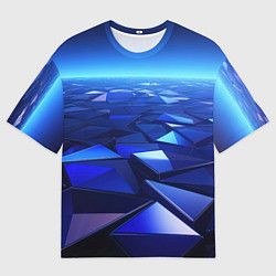 Футболка оверсайз мужская Синие объемные блестящие плиты, цвет: 3D-принт