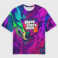 Мужская футболка оверсайз Gta лого фиолетовый камуфляж