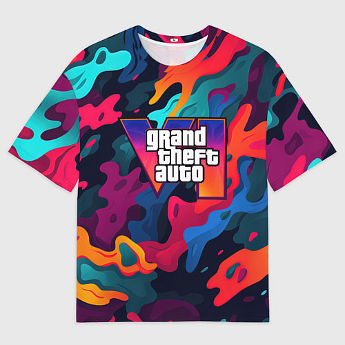 Мужская футболка оверсайз Gta лого камуфляж кислотные кляксы / 3D-принт – фото 1