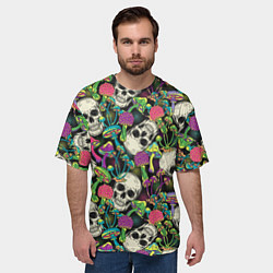 Футболка оверсайз мужская Человеческие черепа с грибами, цвет: 3D-принт — фото 2