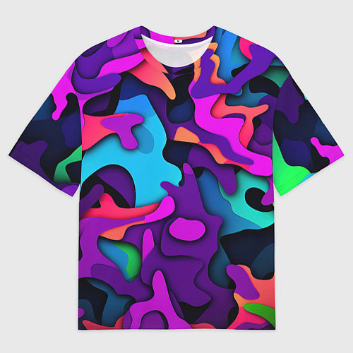 Мужская футболка оверсайз Яркий неоновый камуфляж / 3D-принт – фото 1