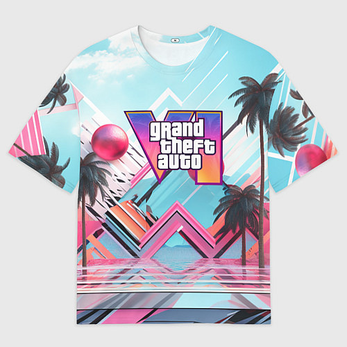 Мужская футболка оверсайз Gta 6 логотип в стиле vice city / 3D-принт – фото 1