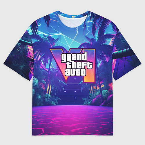 Мужская футболка оверсайз Gta 6 логотип в стиле ночного vice city / 3D-принт – фото 1