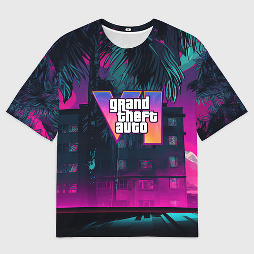 Мужская футболка оверсайз GTA 6 logo night Vice city / 3D-принт – фото 1
