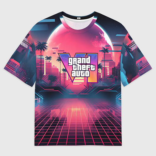 Мужская футболка оверсайз GTA 6 logo retro night / 3D-принт – фото 1