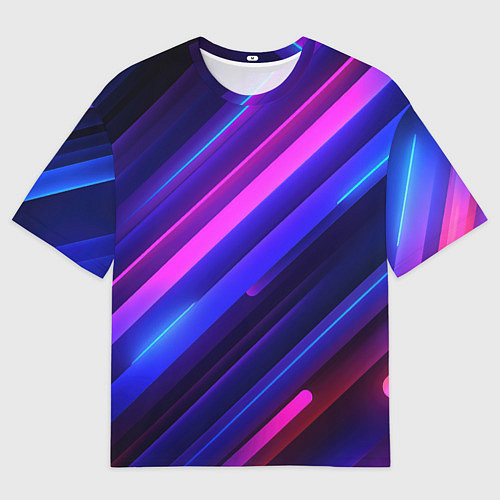 Мужская футболка оверсайз Неоновые яркие абстрактные полосы / 3D-принт – фото 1