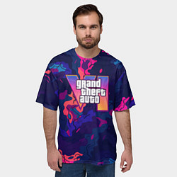 Футболка оверсайз мужская GTA 6 logo яркий неоновый камуфляжный стиль, цвет: 3D-принт — фото 2