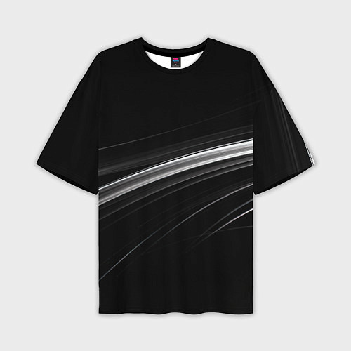 Мужская футболка оверсайз Белые полосы на черной абстракции / 3D-принт – фото 1