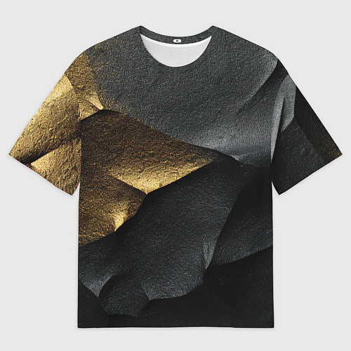 Мужская футболка оверсайз Черная текстура с золотистым напылением / 3D-принт – фото 1