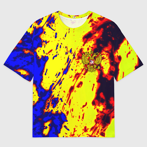 Мужская футболка оверсайз Герб РФ огненный стиль текстура / 3D-принт – фото 1