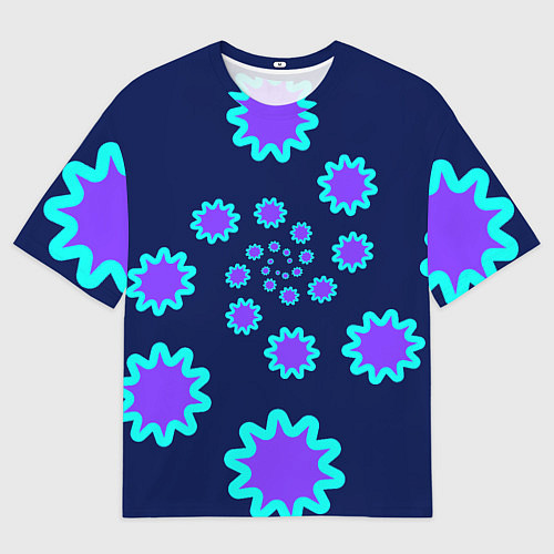 Мужская футболка оверсайз Спираль фиолетовых звезд с циан контуром на темном / 3D-принт – фото 1