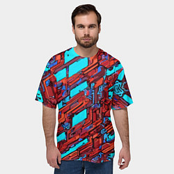 Футболка оверсайз мужская Красные фрагменты на голубом фоне, цвет: 3D-принт — фото 2