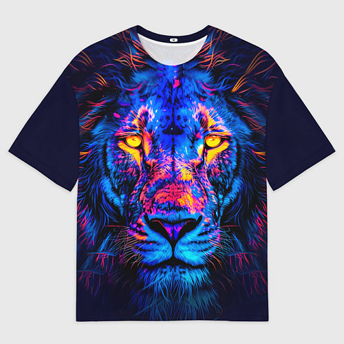 Мужская футболка оверсайз Синий светящийся лев / 3D-принт – фото 1