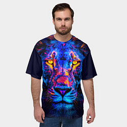 Футболка оверсайз мужская Синий светящийся лев, цвет: 3D-принт — фото 2