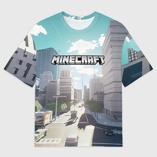 Мужская футболка оверсайз Minecraft дневной город / 3D-принт – фото 1
