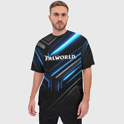 Футболка оверсайз мужская Palworld logo black blue neon abstract, цвет: 3D-принт — фото 2