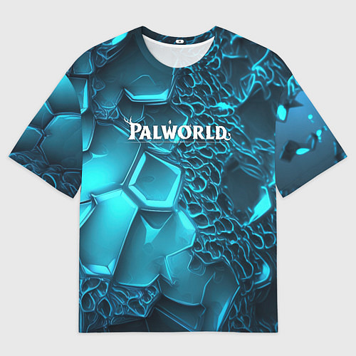 Мужская футболка оверсайз Palworld логотип на ярких синих неоновых плитах / 3D-принт – фото 1