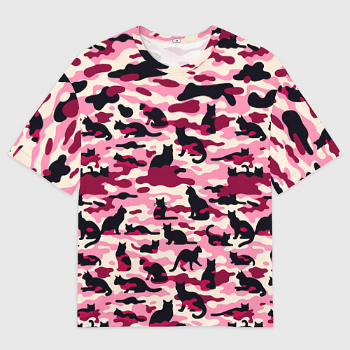 Мужская футболка оверсайз Камуфляжные розовые котики / 3D-принт – фото 1