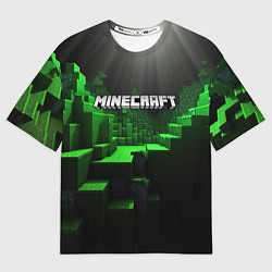 Футболка оверсайз мужская Minecraft logo зеленые яркие плитки, цвет: 3D-принт