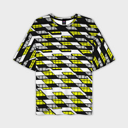 Мужская футболка оверсайз Жёлтые треугольники и квадраты на белом фоне