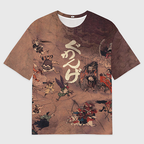 Мужская футболка оверсайз Японские мифы на папирусе / 3D-принт – фото 1