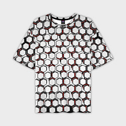 Мужская футболка оверсайз Киберпанк узор из шестиугольников красный