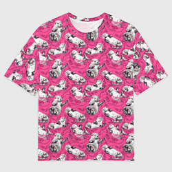 Мужская футболка оверсайз Выдры в розовой воде