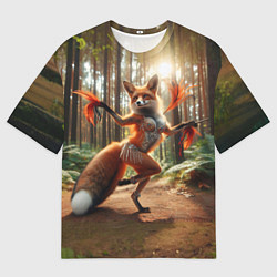 Футболка оверсайз мужская Лиса Шаманка танцует зажигательный танец в лесу, цвет: 3D-принт