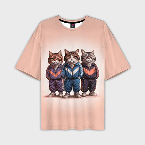 Мужская футболка оверсайз Три полосатых кота в спортивных костюмах пацана / 3D-принт – фото 1