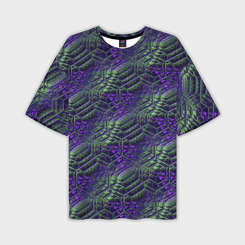 Мужская футболка оверсайз Фиолетово-зеленые ромбики / 3D-принт – фото 1