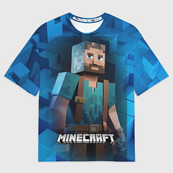 Футболка оверсайз мужская Minecraft персонаж синий фон, цвет: 3D-принт