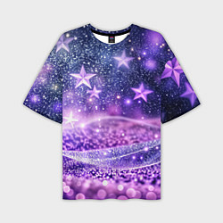 Мужская футболка оверсайз Абстрактные звезды в фиолетовых искрах