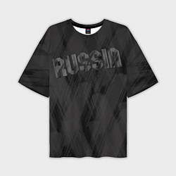 Мужская футболка оверсайз Russia темно серая надпись