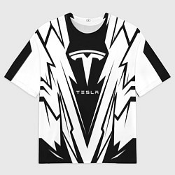 Мужская футболка оверсайз Tesla - black and white